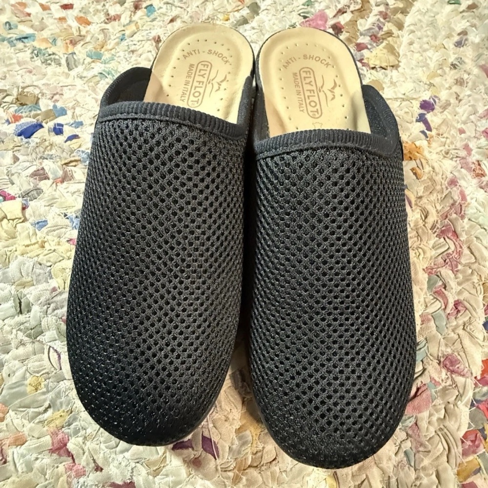 Sold!!! Fly‎ Flot Black Mesh Clogs For Women Size 38 7.5 Made In Italy